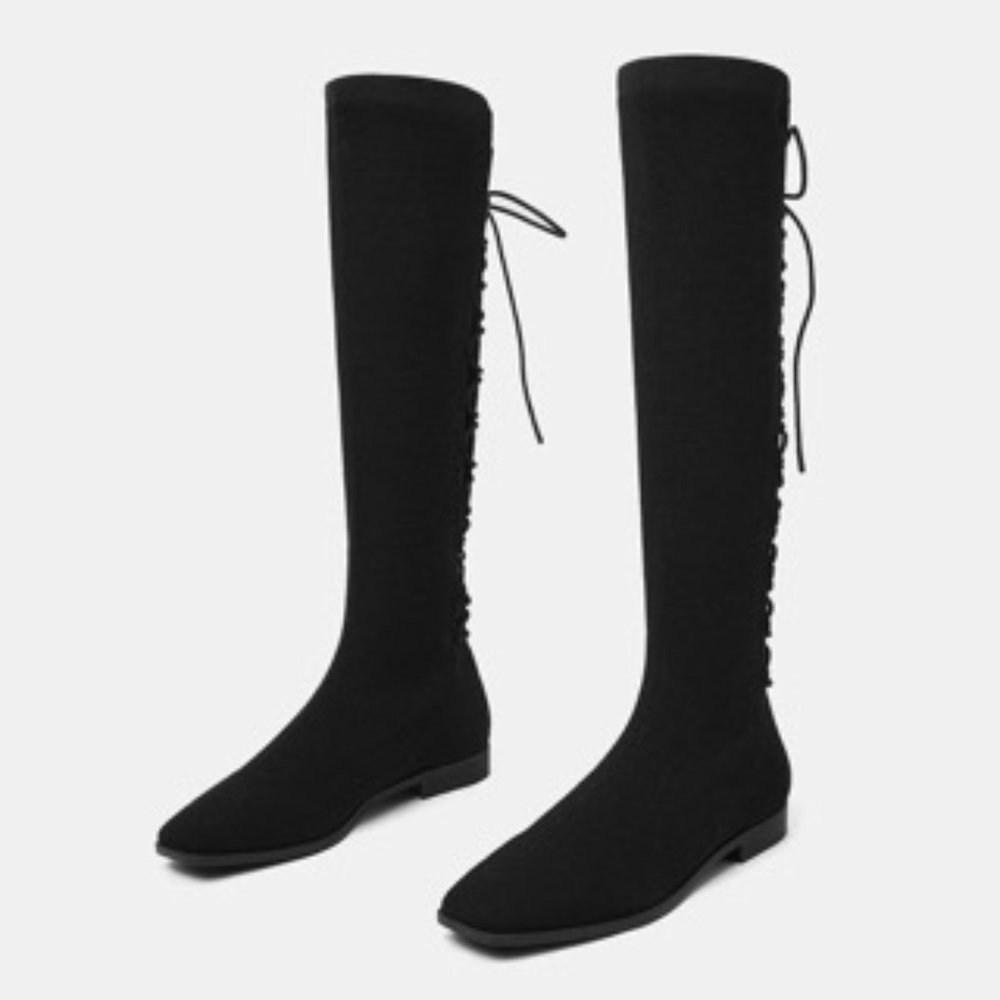 Vivaia Square-Toe Back-Lace Mid-Calf Boots